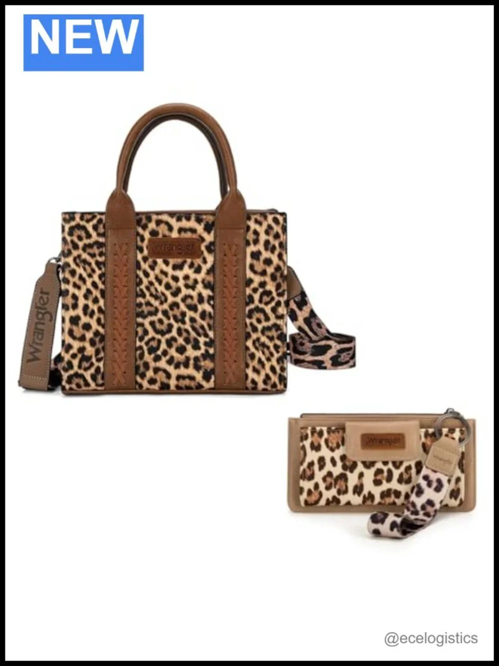 Leopard Pattern Whipstitch Tote with Wristlet Wallet